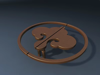 Traditional Chinese Decorative Handle with Circular Frame and Brown Cloud Pattern 3d model