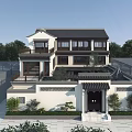 Chinese Style Detached Villa with Traditional Roof Courtyard Two Story Exterior and Carved Decorations