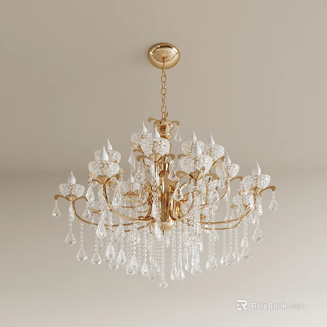 Luxurious Gold Crystal Chandelier With Transparent Pendants And Elegant Design 3d model 