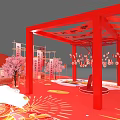 Traditional Chinese Themed Exhibition Booth With Red Decorative Structure And Festive Elements 3d model