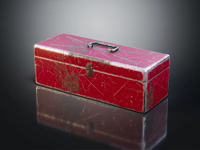 Red Metal Box With Cracked Surface Rusted Details And Metal Handle 3d model