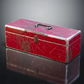 Red Metal Box With Cracked Surface Rusted Details And Metal Handle
