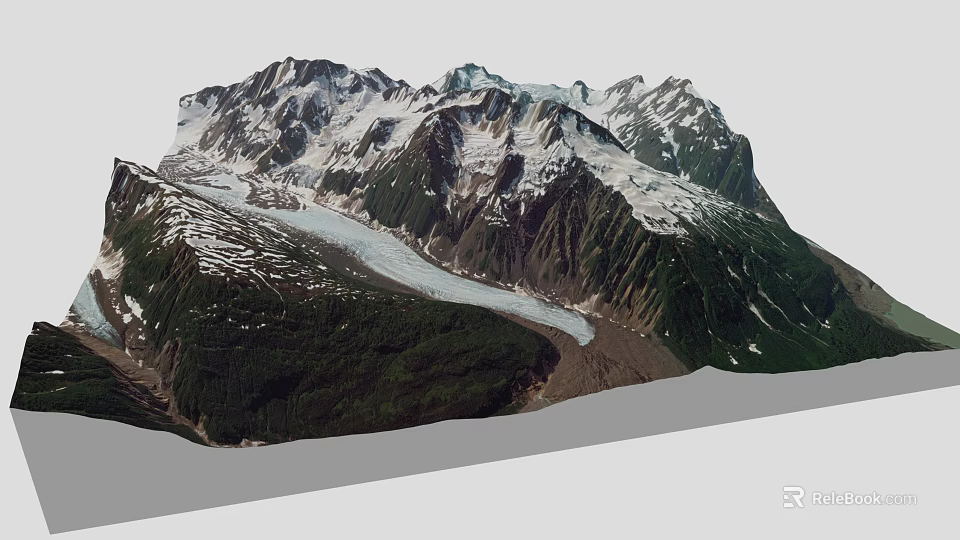 Majestic Mountain Landscape With Snow Capped Peaks Glacier And Lush Green Forests 3d model 