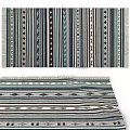 Woven Area Rug With Striped And Geometric Patterns In Blue Gray Tones For Home Decor