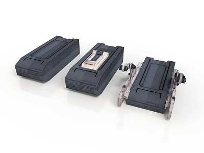 Three Black Industrial Equipment Units Featuring Square Slot And Metal Components 3d model