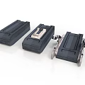 Three Black Industrial Equipment Units Featuring Square Slot And Metal Components