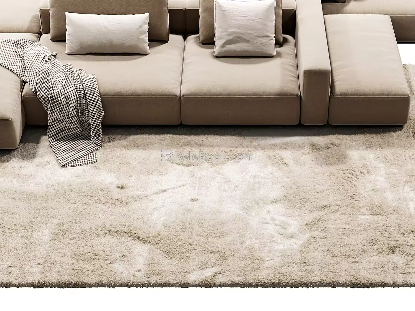 Cream style square pile carpet poliform carpet blanket plush module sofa multi-person sofa combination sofa pillow 3d model