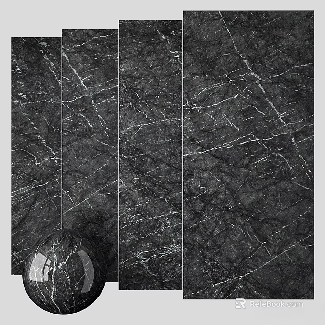 High Quality Black Marble Components Featuring Intricate White Veins Surface 3d model