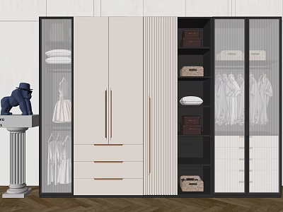 Modern Wardrobe With Glass Doors Drawers Hanging Rails And Storage Compartments For Clothes 3d model