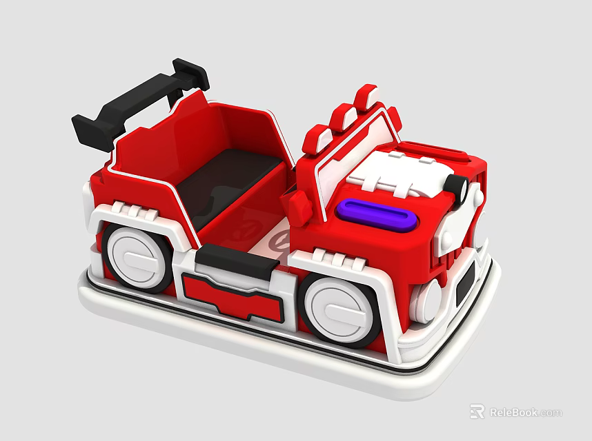 Colorful Red Bumper Car Amusement Ride With Black Seat White Decorations And Blue Button 3d model 