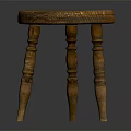 Wooden Stool With Round Seat Natural Wood Grain And Carved Legs Rustic Design