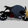 Futuristic Modern Motorcycle With Sleek Blue Body Yellow Accents And Large Black Tires