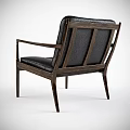 Modern Leisure Chair with Black Leather Upholstery and Wooden Armrests for Contemporary Living Space