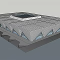 Modern Museum Building Featuring Grid Patterned Roof Central Skylight And Triangular Windows 3d model