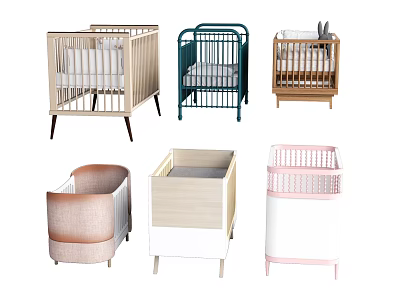 Various Styles Of Baby Cribs With Different Colors And Designs For Nursery 3d model