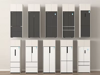 Refrigerators and Freezers in Various Styles with Dark and White Color Options Modern Design 3d model
