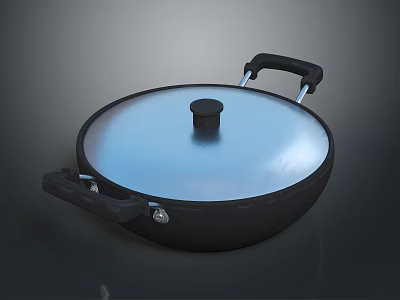 Household Cookware Pot With Silver Lid And Two Black Handles 3d model