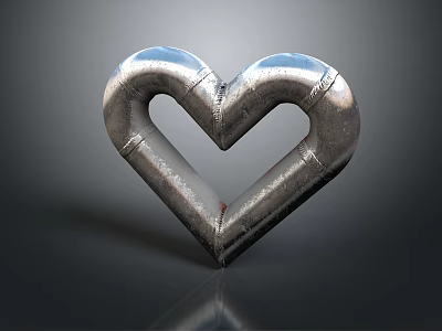 Industrial Metal Pipes Formed Into Heart Shaped Decorative Equipment Structure 3d model