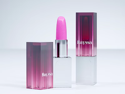 Bayssa Cosmetic Pink Lipstick Product With Transparent Gradient Packaging Case 3d model