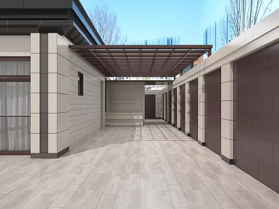 Modern Courtyard Sunshade Pergola Structure With Tiled Floor And Outdoor Building Design 3d model