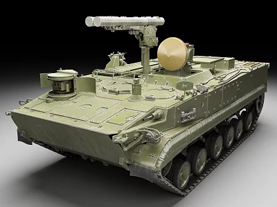 Green Military Armored Vehicle With Radar Antenna And Tracked Chassis 3d model