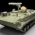 Green Military Armored Vehicle With Radar Antenna And Tracked Chassis