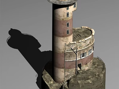 Old Rustic Lighthouse Tower With Circular Base Striped Walls And Windows 3d model