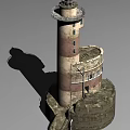 Old Rustic Lighthouse Tower With Circular Base Striped Walls And Windows 3d model