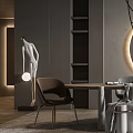 Modern Luxury Dining Table Set With Circular Decor Pendant Lights Dining Chairs And Gray Backdrop 3d model