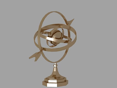 Golden Decorative Ornament Set With Circular Rings And Pedestal Base For Home Decor 3d model