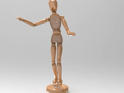 Game and Movie Character Golden Jointed Figure in Standing Position With Outstretched Arms 3d model