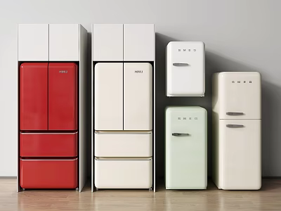 Red White Light Green Upright Refrigerators and Freezers for Modern Home Kitchen 3d model