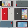 Apple iPhones In Various Colors With Display Screens And Protective Cases 3d model