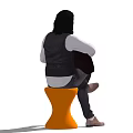 A Man Playing Acoustic Guitar Sitting On Orange Stool Wearing White Shirt And Black Vest