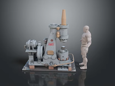 Industrial Mechanical Machine With Scale Human Figure Model And Base Structure 3d model