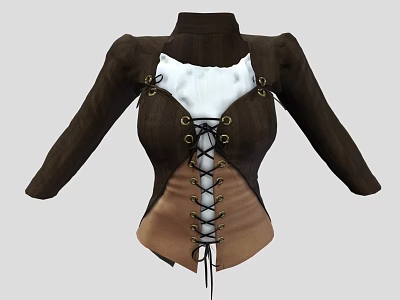 Brown Leather Bodice With White Fur Lining And Front Lacing Details Long Sleeves 3d model