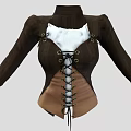 Brown Leather Bodice With White Fur Lining And Front Lacing Details Long Sleeves