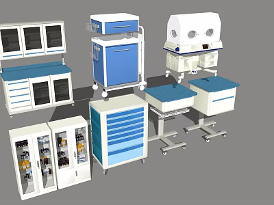 Functional Modern Medical Equipment Including Storage Cabinets Carts And Worktables 3d model