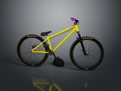 Bright Yellow Bicycle with Pink Handlebars and Maxxis Tires on Gray Surface 3d model