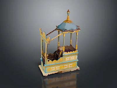 Traditional Decorative Pavilion With Blue Gold Accents And Elaborate Carvings 3d model