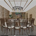 Warm Rustic Restaurant Interior With Wooden Tables Chairs Chandeliers And Indoor Tree