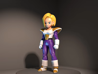 Blonde Hair Blue Eyes Doll Wearing Purple White Outfit with Gold Accents on Gray Platform 3d model