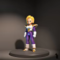 Blonde Hair Blue Eyes Doll Wearing Purple White Outfit with Gold Accents on Gray Platform