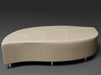 Beige Upholstered Ottoman With Irregular Shape And Line Pattern On Metal Legs 3d model
