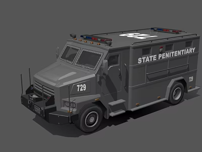 Gray State Penitentiary Utility Vehicle With Number 729 And Emergency Lights 3d model