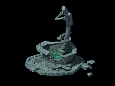 Garden Ornament With Stone Human Shaped Sculpture And Green Water In Basin Base 3d model