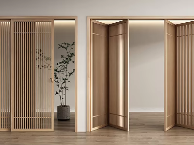 Wooden Folding Doors With Open Design For Minimalist Interior Space And Natural Light 3d model