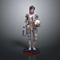 Game Movie Character Wearing Detailed Spacesuit Holding Helmet Standing On Red Black Base