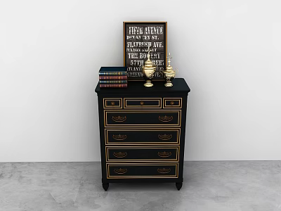 Classic Entryway Side Cabinet With Multiple Drawers Books And Gold Candle Holders 3d model