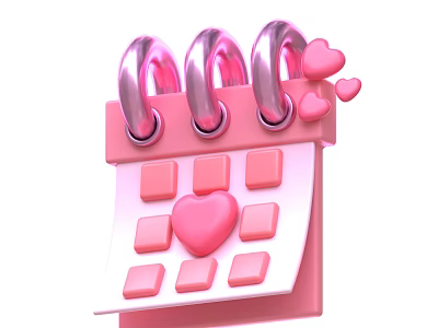 Pink Decorative Calendar With Ring Binder And Heart Shapes On Pages 3d model